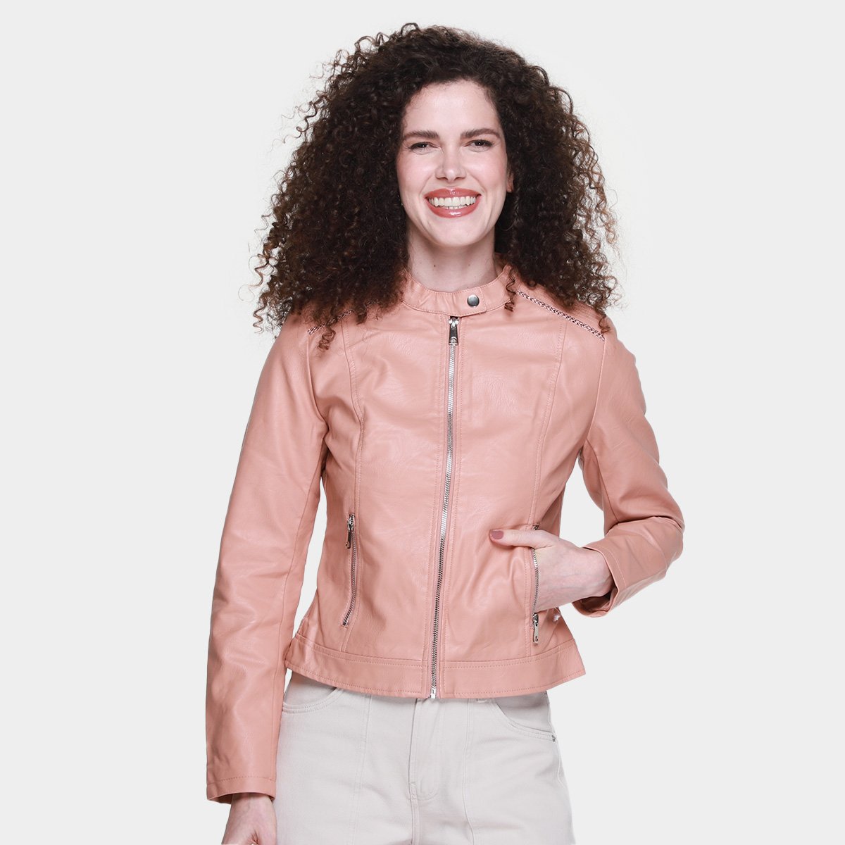 Jaqueta Facinelli PU Feminina - Rosa é ruim? Jaqueta Facinelli PU Feminina - Rosa é boa?