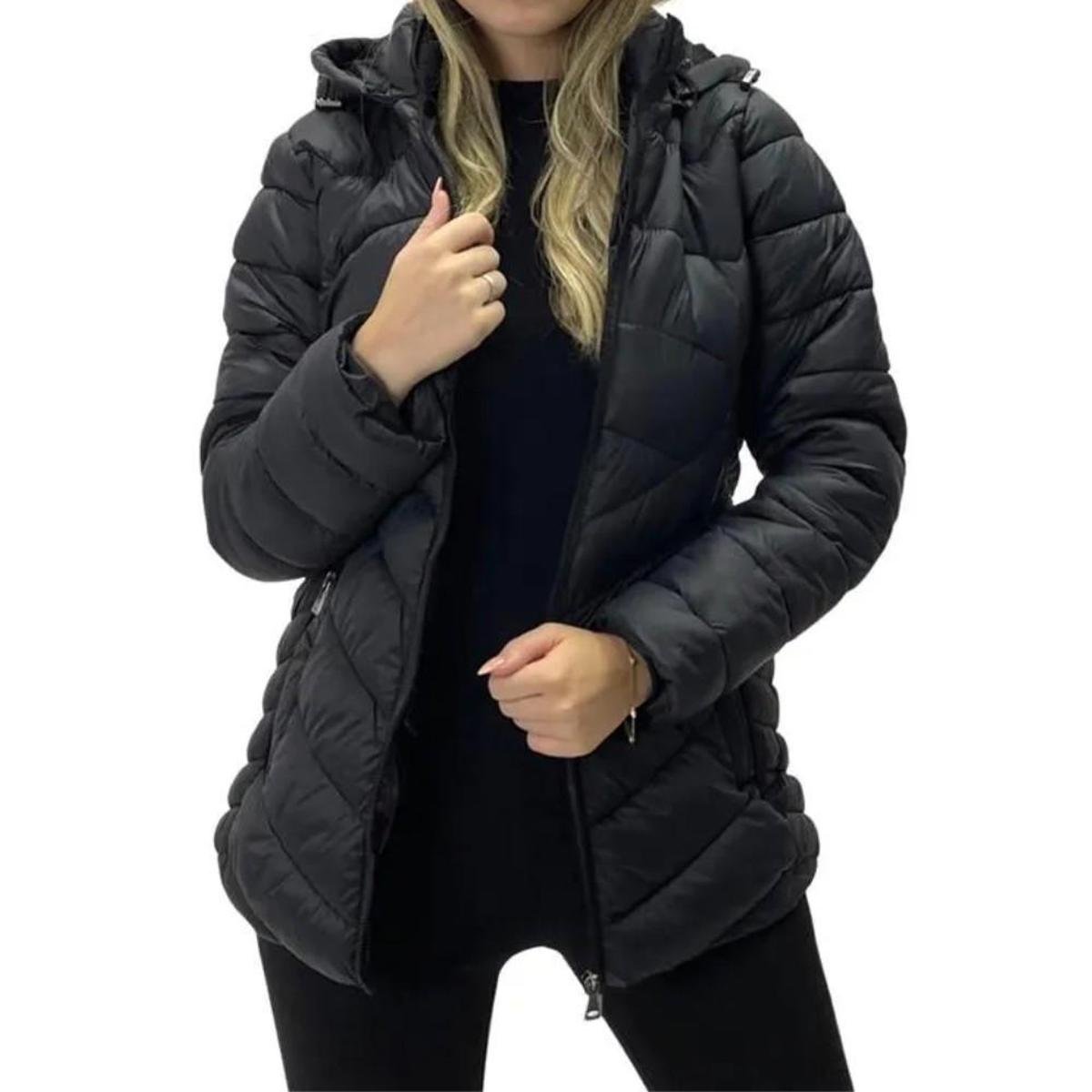 Jaqueta Facinelli Puffer Alongada Feminina - Preto Menor preço em Jaqueta Facinelli Puffer Alongada Feminina - Preto