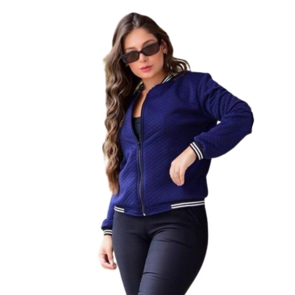 Jaqueta Feminina Azul Royal Blusa de Frio Bomber Inverno Donna Martins