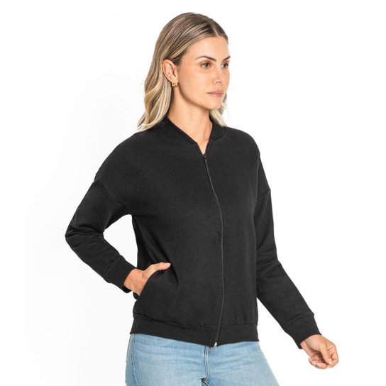 Jaqueta Feminina Básica de Moletom Rovitex Preto