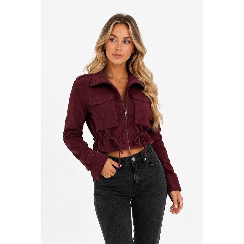 Jaqueta Feminina D Bell Outlet Fashion Bomber Suede Marsala