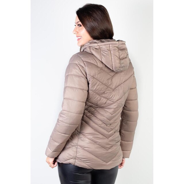 Jaqueta feminina de nylon alongada com capuz 80236