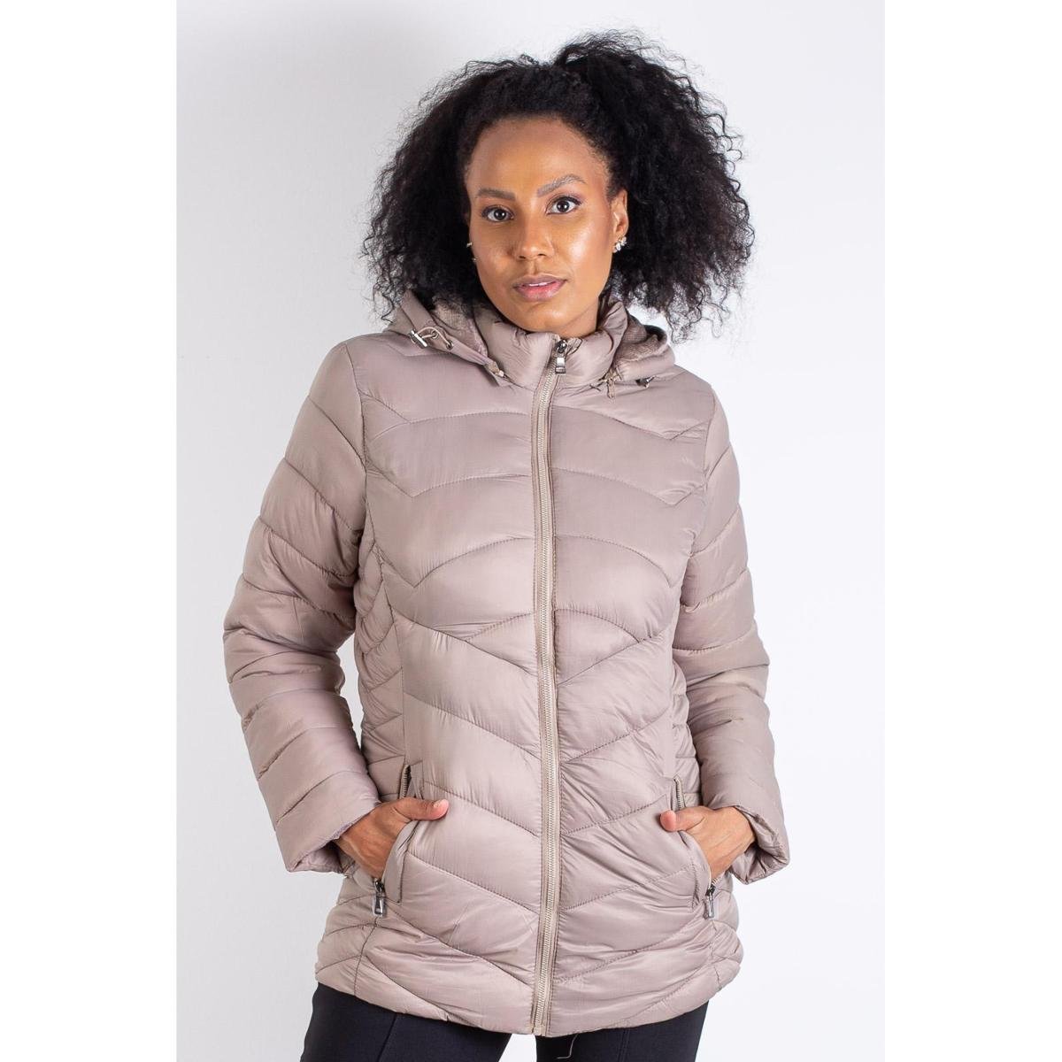 Jaqueta Feminina Jaqueta Puffer Fiveblu Capuz Removível Jaqueta
