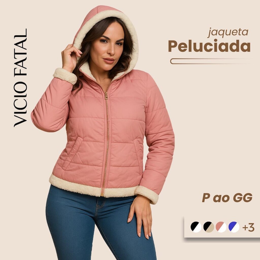 Jaqueta Feminina Nylon Forrada Pelinhos Impermeável Peluciada Inverno sem Capuz