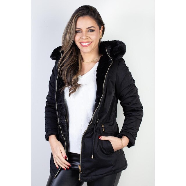 Jaqueta feminina nylon reversível com pelo 84293