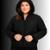 Jaqueta Feminina Plus Size Puffer Com Capuz Removível Cereja Rosa - Preto