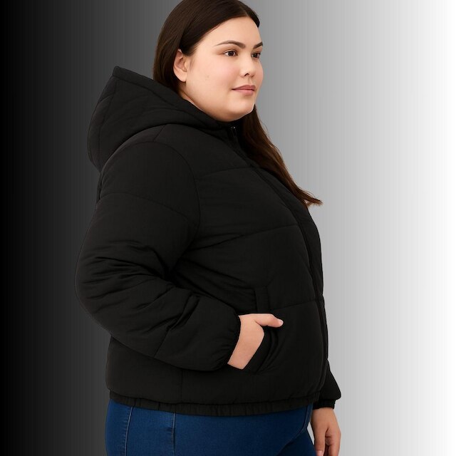 Jaqueta Feminina Plus Size Puffer Com Capuz Removível Cereja Rosa