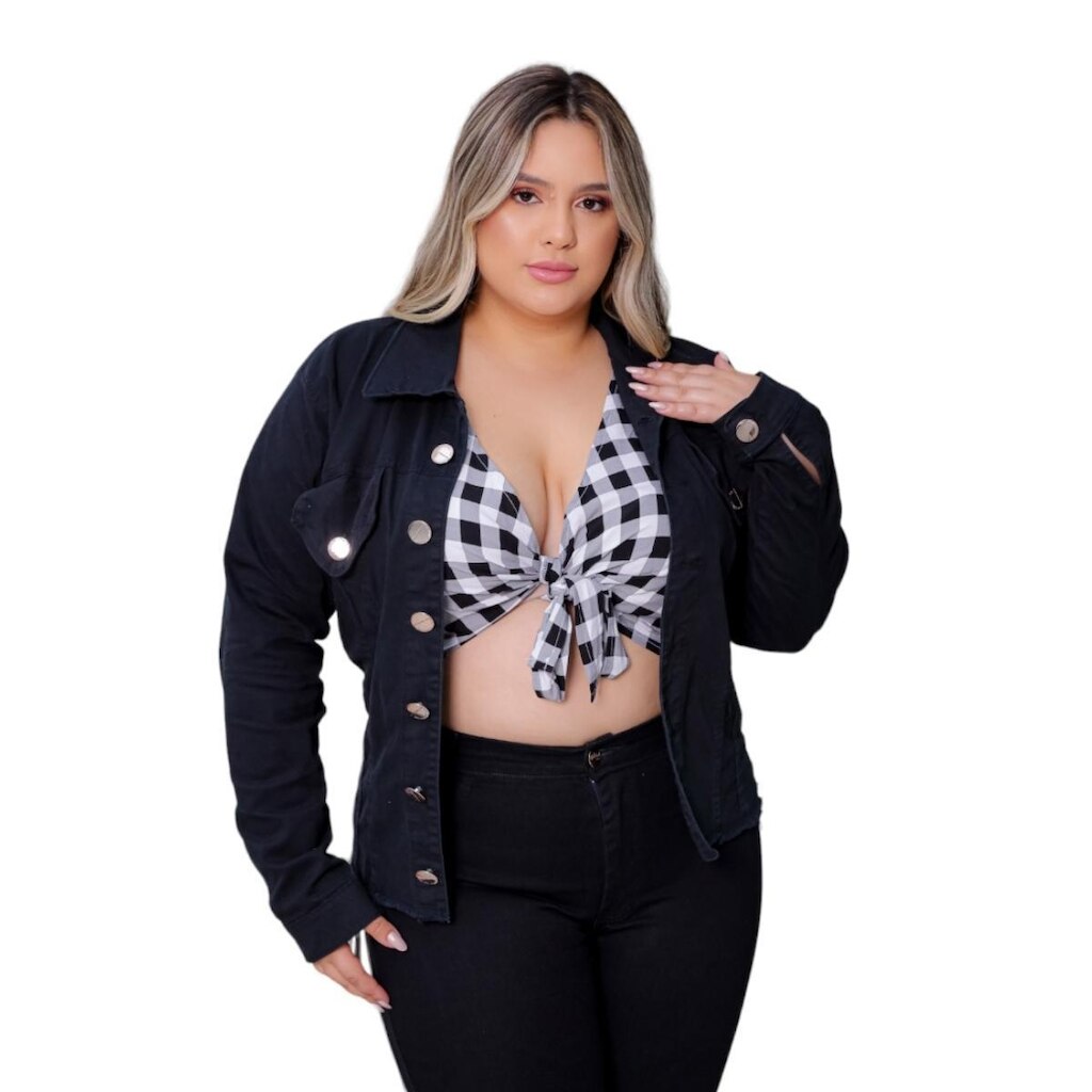 Jaqueta Feminina Preta Plus Size com Elastano