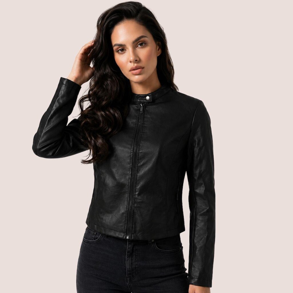 Jaqueta Feminina PU Elegante Para Outono Inverno