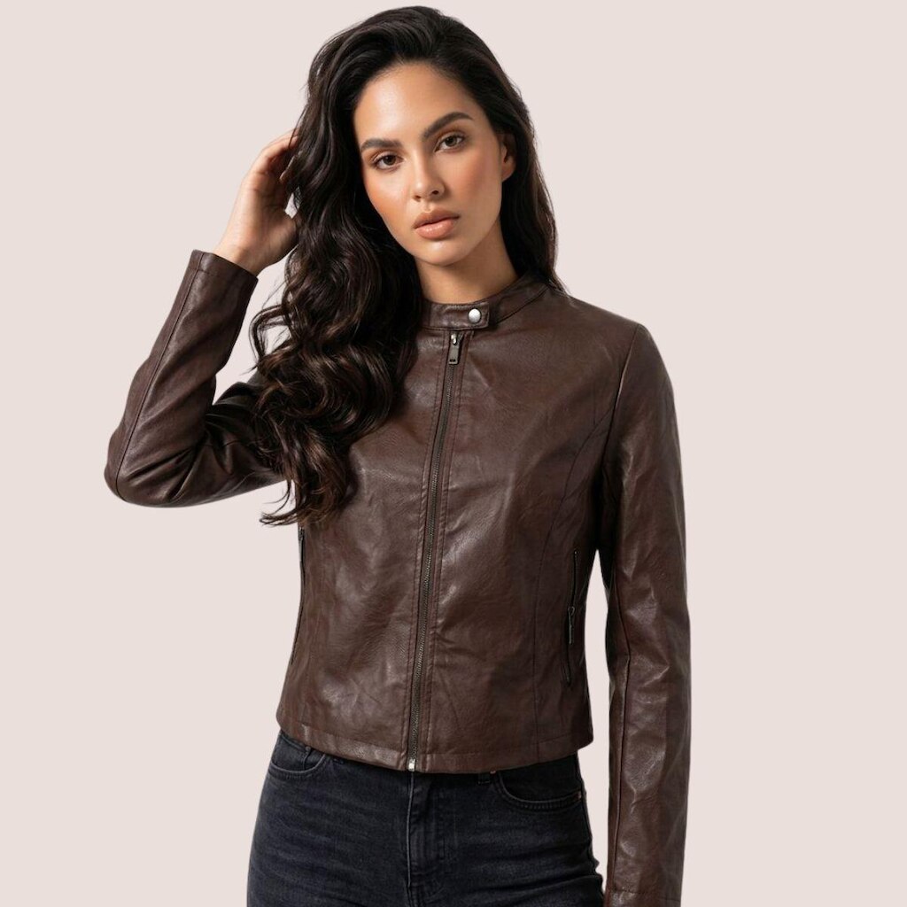 Jaqueta Feminina PU Elegante Para Outono Inverno