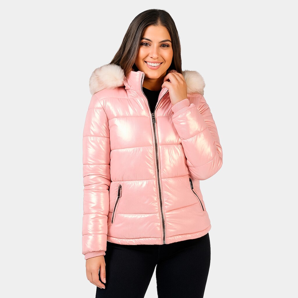 Jaqueta Feminina Puffer Kla Metalizada Rosa Tam. G