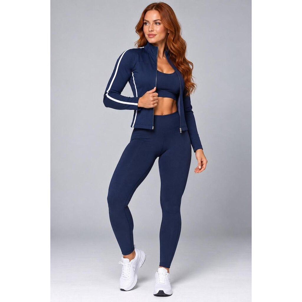 Jaqueta Fitness Feminina Flor Brasil ? Versátil, Moderna e Estilosa Azul Marinho
