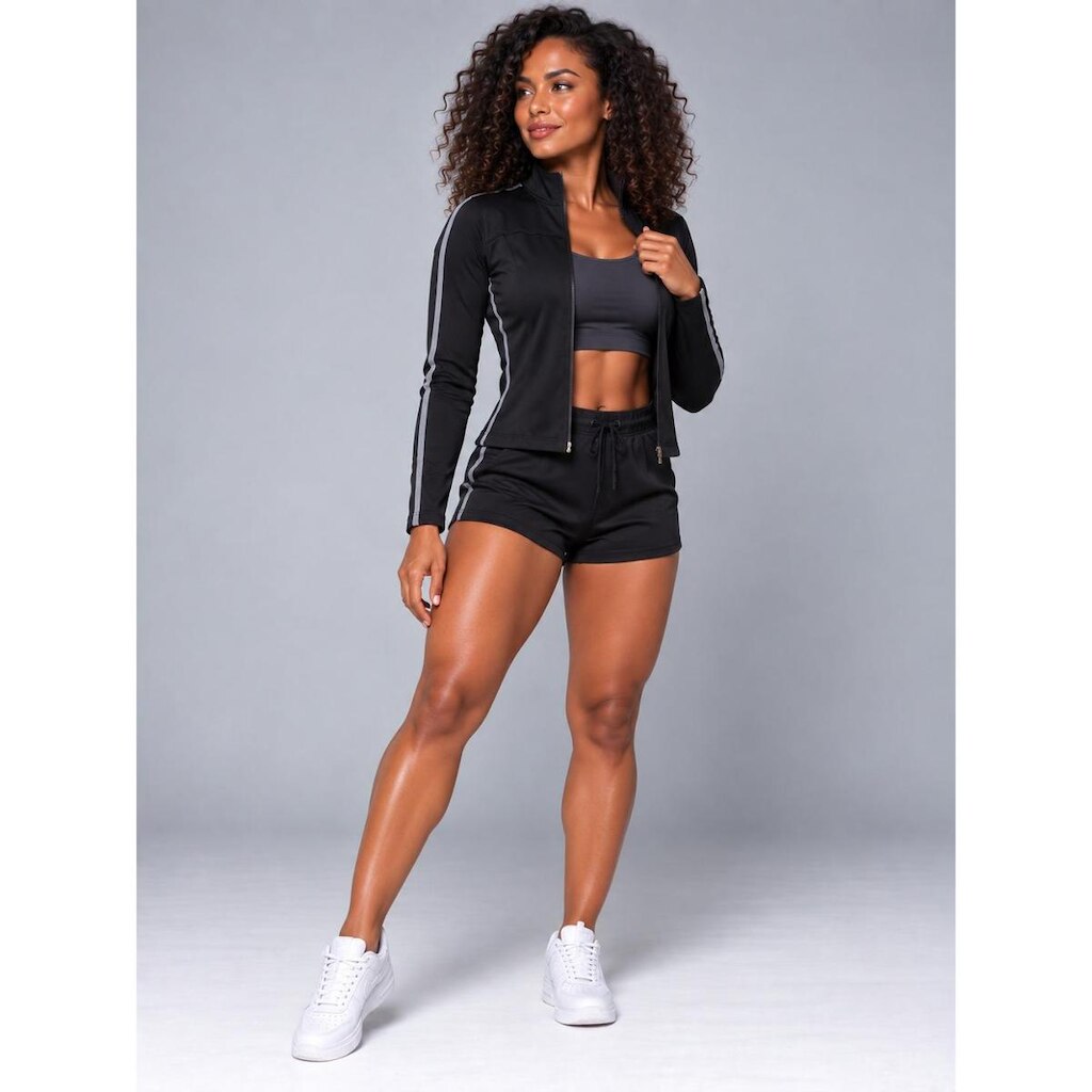 Jaqueta Fitness Feminina Flor Brasil ? Versátil, Moderna e Estilosa Preto