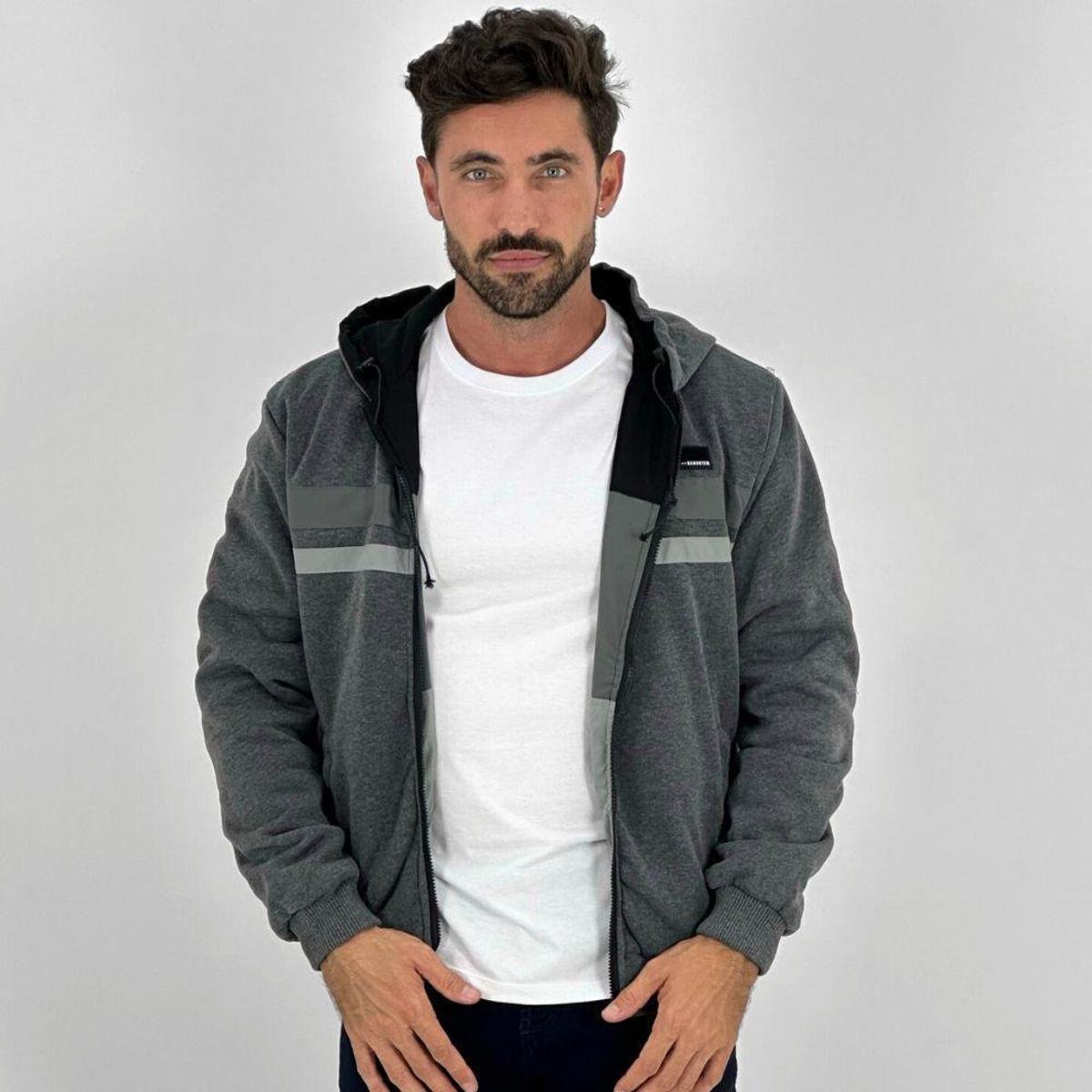 Jaqueta Gangster Dupla Face Nylon com Moletom Masculina Zattini