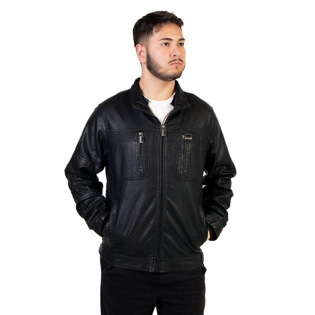 Jaqueta Gangster PU Masculina 16070276 Preta