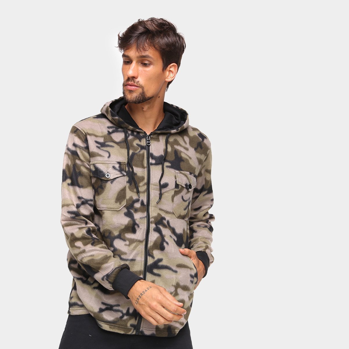 Jaqueta Giorgio Bianco Camuflada Com Capuz Masculina - Verde Militar Menor preço em Jaqueta Giorgio Bianco Camuflada Com Capuz Masculina - Verde Militar