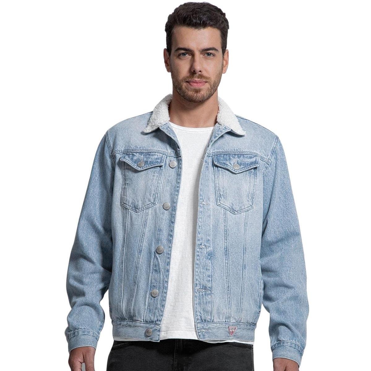 Jaqueta Guess Masculina Jeans Trucker Sherpa Collar Clara Menor preço em Jaqueta Guess Masculina Jeans Trucker Sherpa Collar Clara