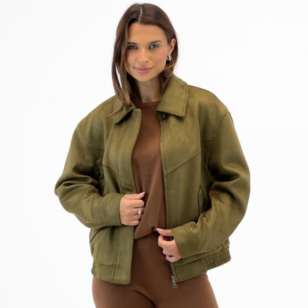 Jaqueta Hering Bomber Oversized em Suede Feminina