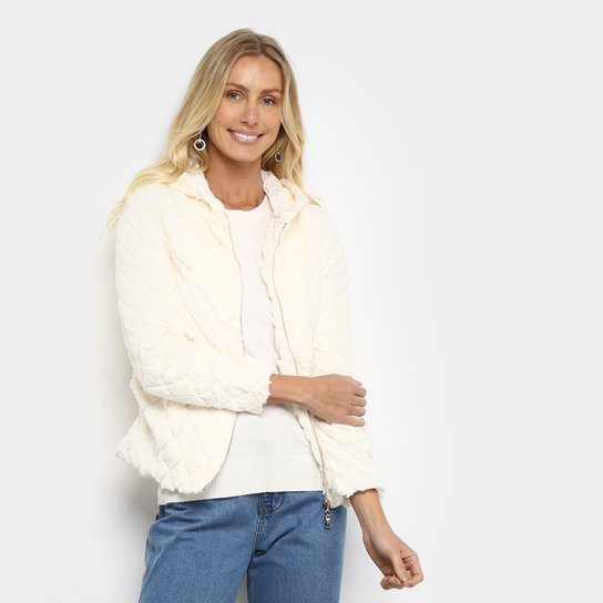 Jaqueta Holin Stone Capuz com Pelo Feminino - Off White