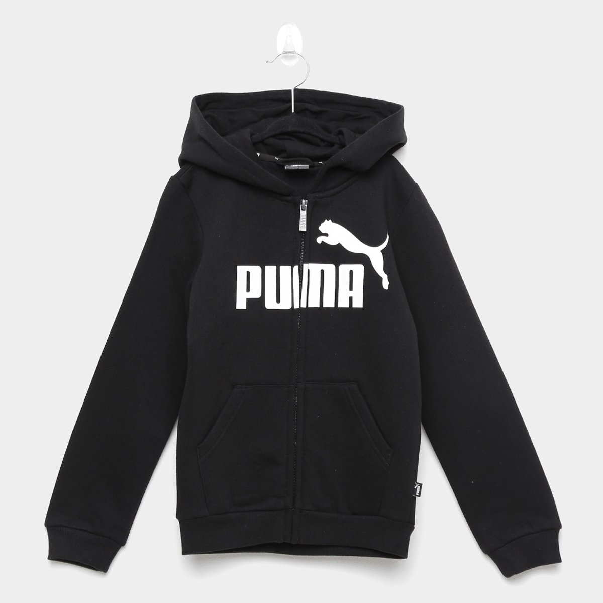 Jaqueta Infantil Puma Essentials Capuz Moletom Masculina - Preto+Branco Menor preço em Jaqueta Infantil Puma Essentials Capuz Moletom Masculina - Preto+Branco