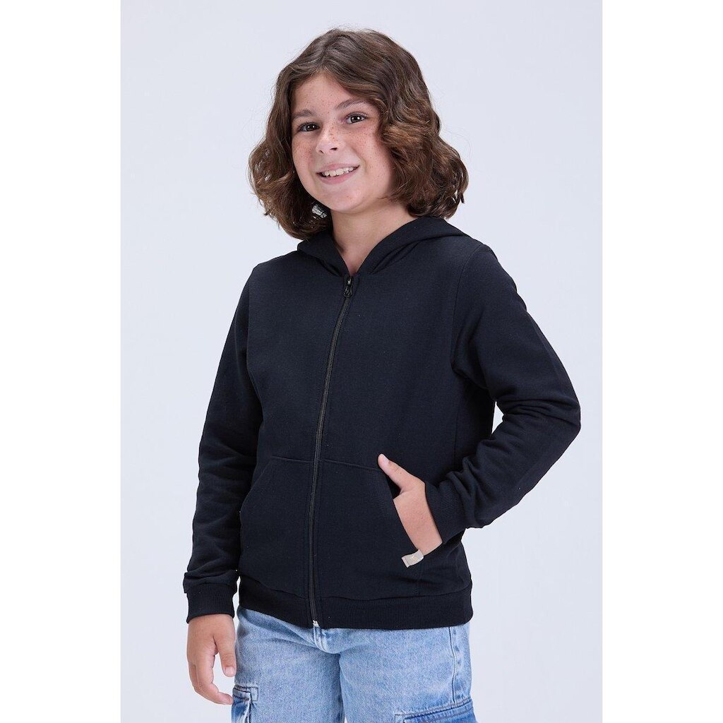Jaqueta Infantil Unissex de Inverno Moletom Liso com Capuz