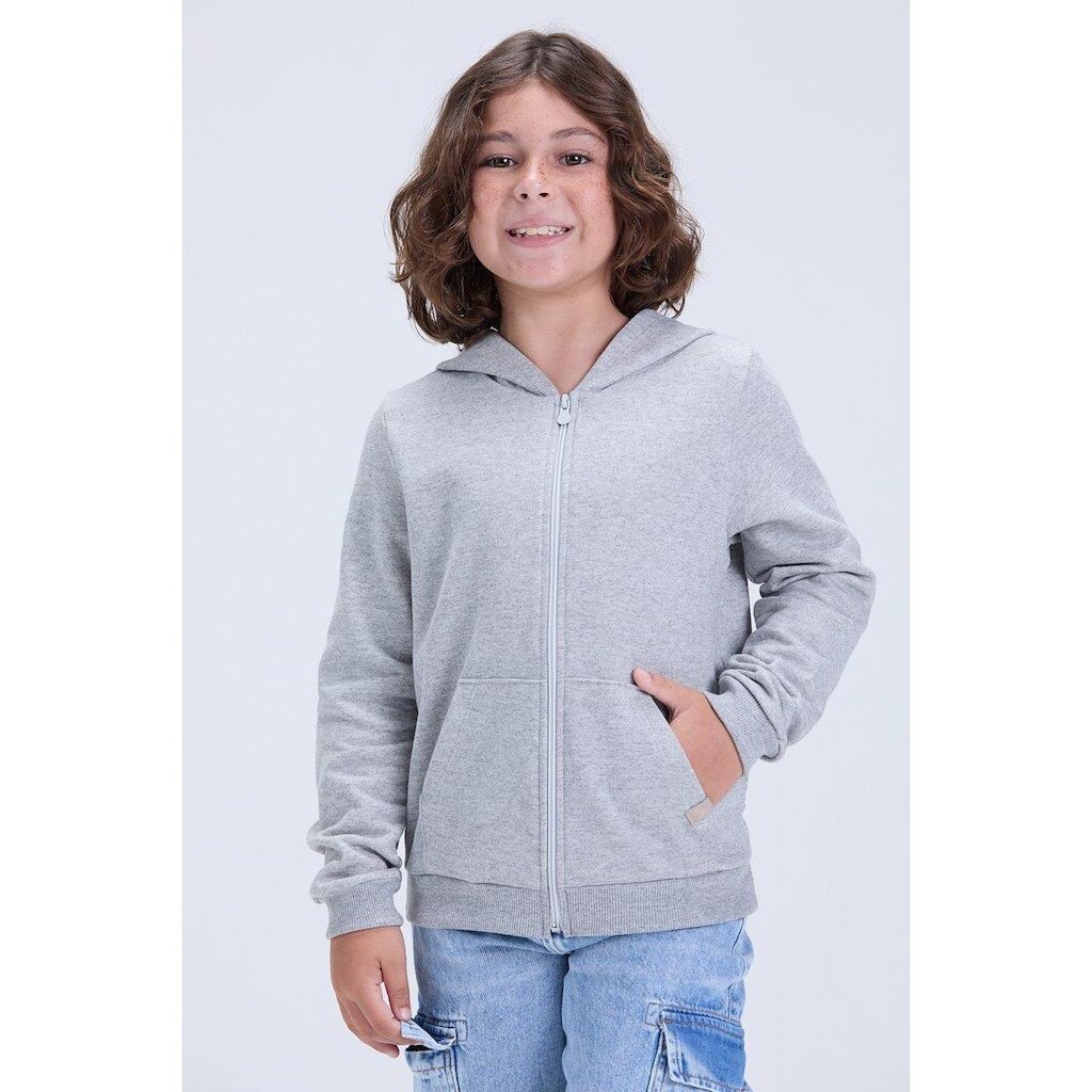 Jaqueta Infantil Unissex de Inverno Moletom Liso com Capuz