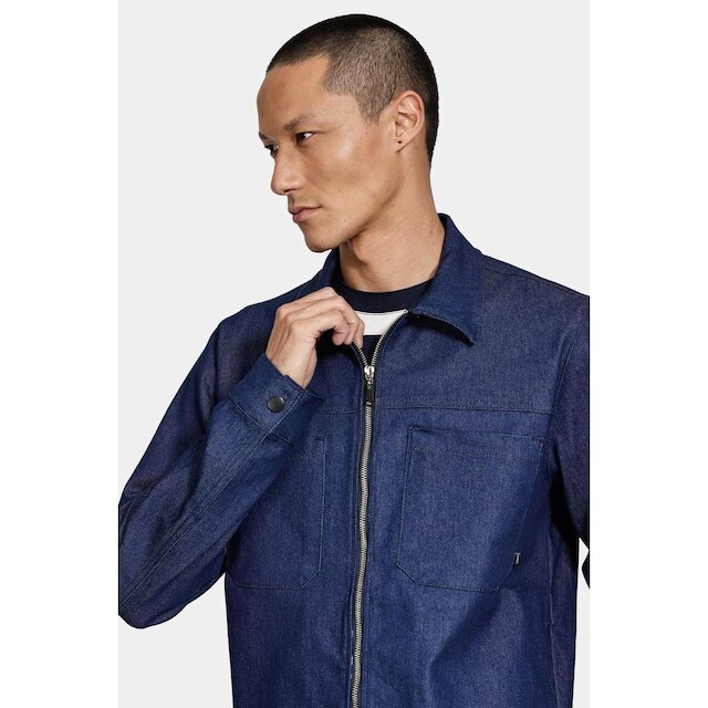 Jaqueta Jeans Aramis Com Zíper e Bolsos Azul Escuro
