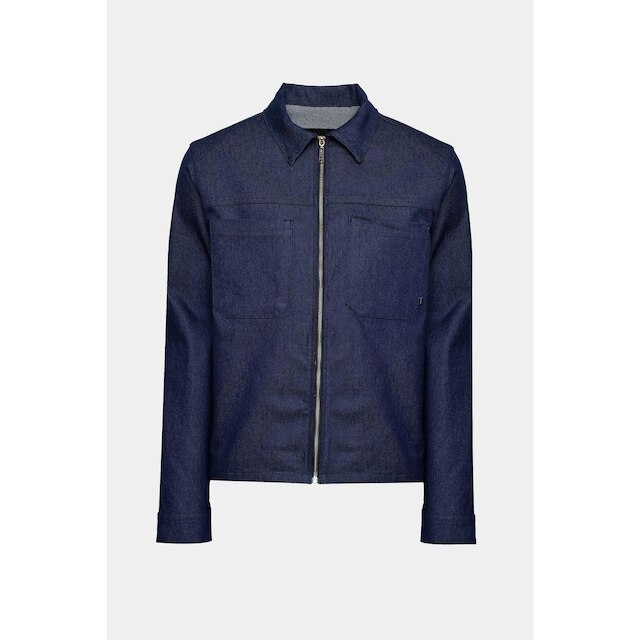 Jaqueta Jeans Aramis Com Zíper e Bolsos Azul Escuro