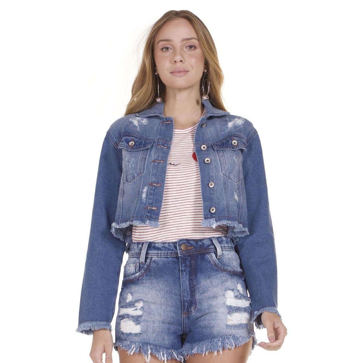jaqueta jeans cropped feminina