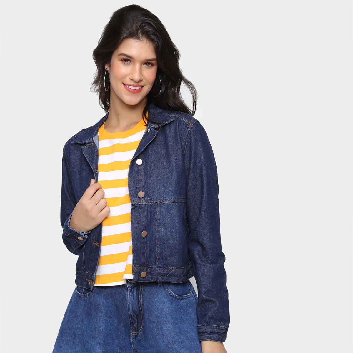 Jaqueta Jeans Cambos Cropped Feminina - Azul Menor preço em Jaqueta Jeans Cambos Cropped Feminina - Azul