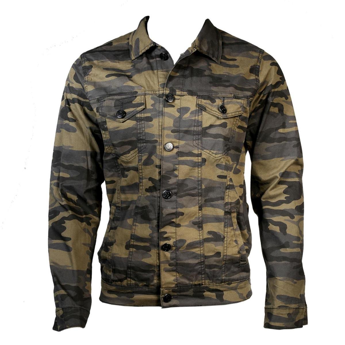 Jaqueta Jeans Camuflada - Verde Menor preço em Jaqueta Jeans Camuflada - Verde