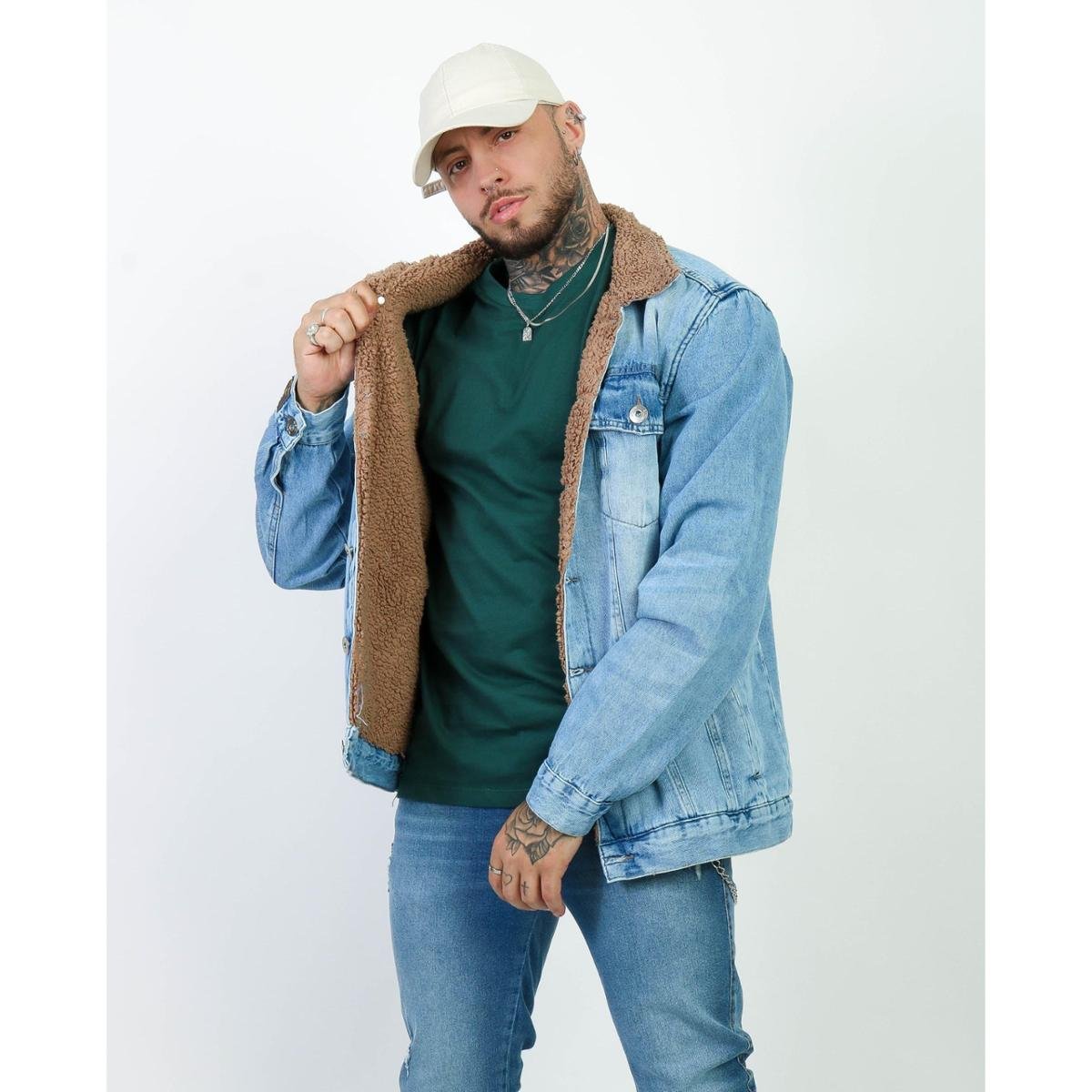 Jaqueta Jeans Clara Masculina Casaco Com Pelinho Caramelo Zattini