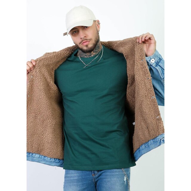 Jaqueta Jeans Clara Masculina Casaco Com Pelinho Caramelo