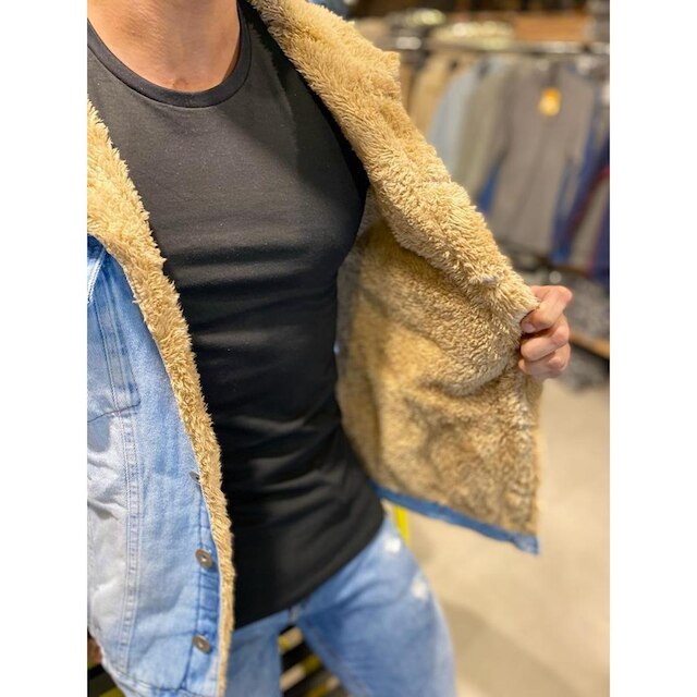 Jaqueta Jeans Clara Masculina Casaco Com Pelinho Caramelo