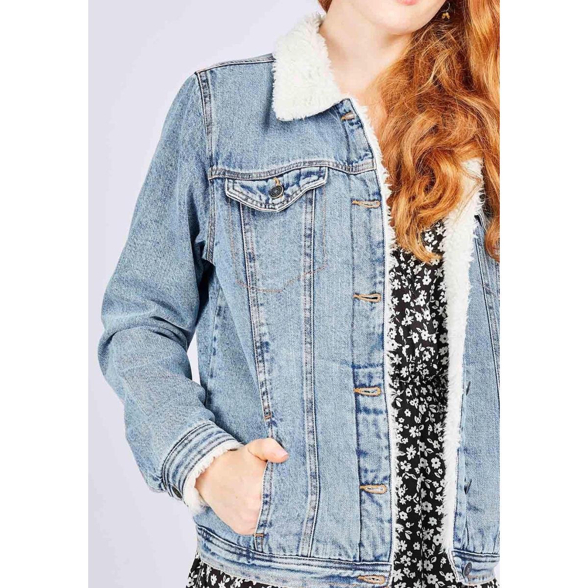 Jaqueta Jeans Feminina Casaco Com Pelinho No Capuz Pelinho