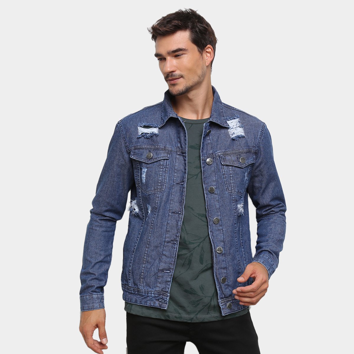 Jaqueta Jeans Ecxo Básica Masculina - Azul Menor preço em Jaqueta Jeans Ecxo Básica Masculina - Azul