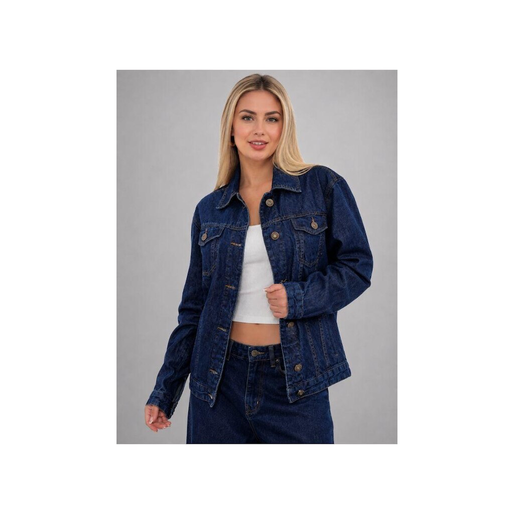 Jaqueta Jeans Feminina Maxxi Oversized Azul Jeans Básica Premium Modelagem Ampla Casual