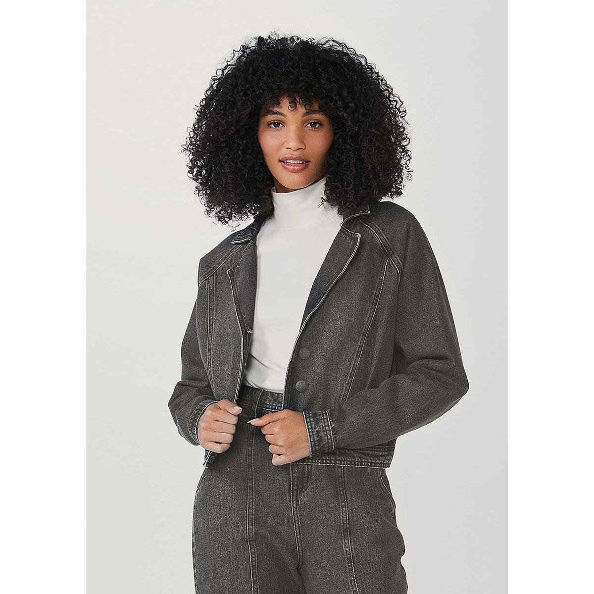 Jaqueta Jeans Feminina Oversized - H88P1ASN2 - Cinza Menor preço em Jaqueta Jeans Feminina Oversized - H88P1ASN2 - Cinza