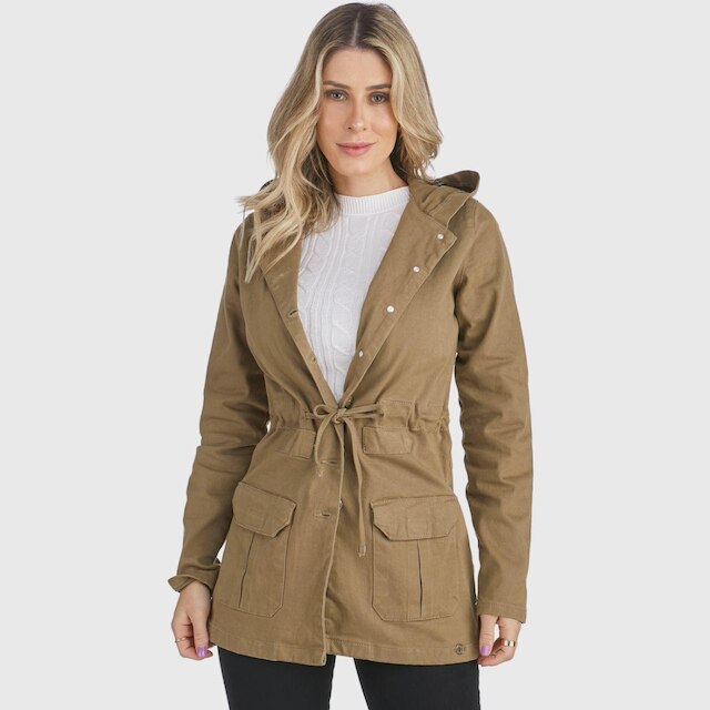 Jaqueta Jeans HNO Jeans Parka Premium Com Capuz Caqui