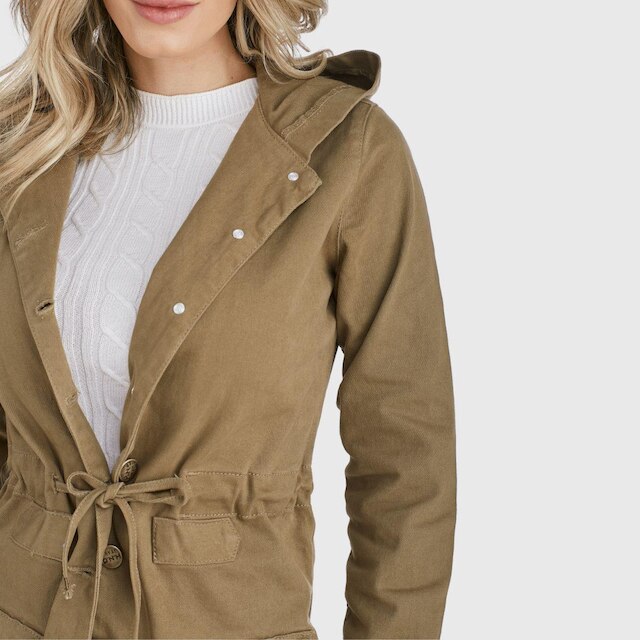 Jaqueta Jeans HNO Jeans Parka Premium Com Capuz Caqui
