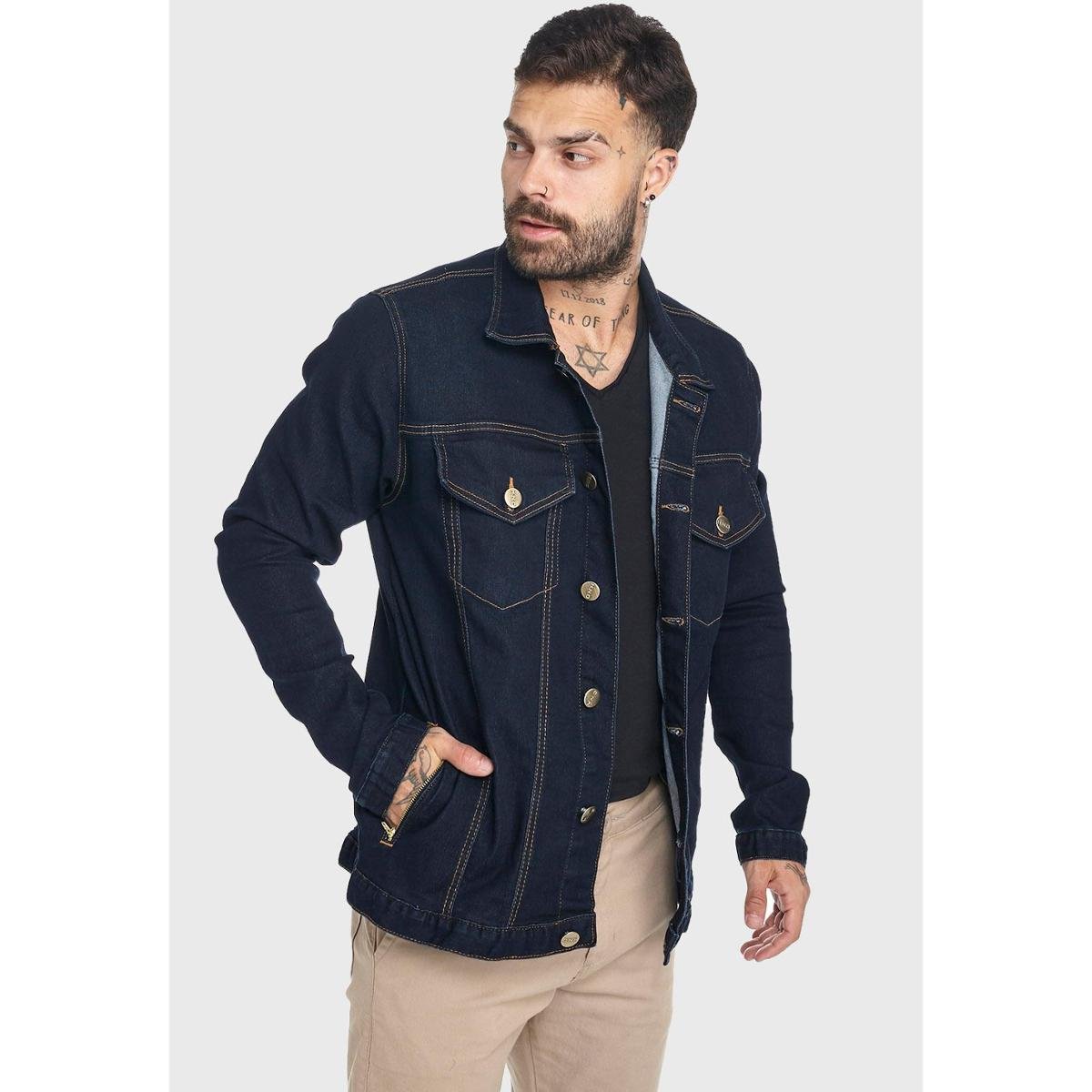 Jaqueta Jeans HNO Jeans Premium Azul Escuro - Azul Escuro Menor preço em Jaqueta Jeans HNO Jeans Premium Azul Escuro - Azul Escuro