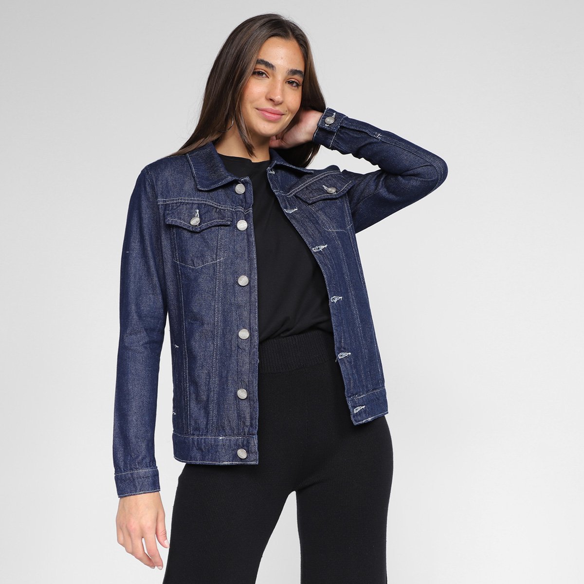 Jaqueta Jeans Just Denim Lisa Feminina - Marinho Menor preço em Jaqueta Jeans Just Denim Lisa Feminina - Marinho