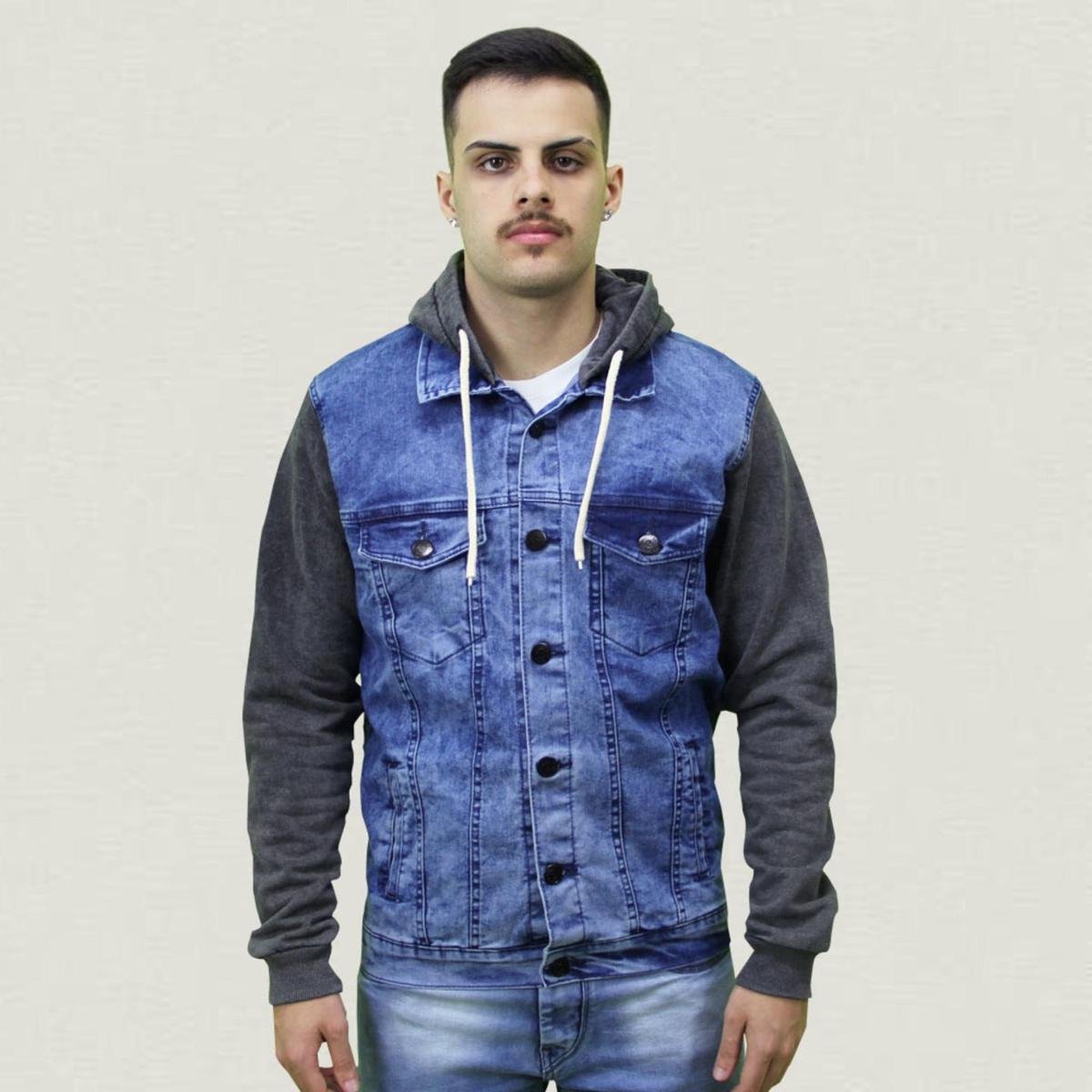 Jaqueta Jeans lavado Moletom Escuro Capuz - Cinza é ruim? Jaqueta Jeans lavado Moletom Escuro Capuz - Cinza é boa?