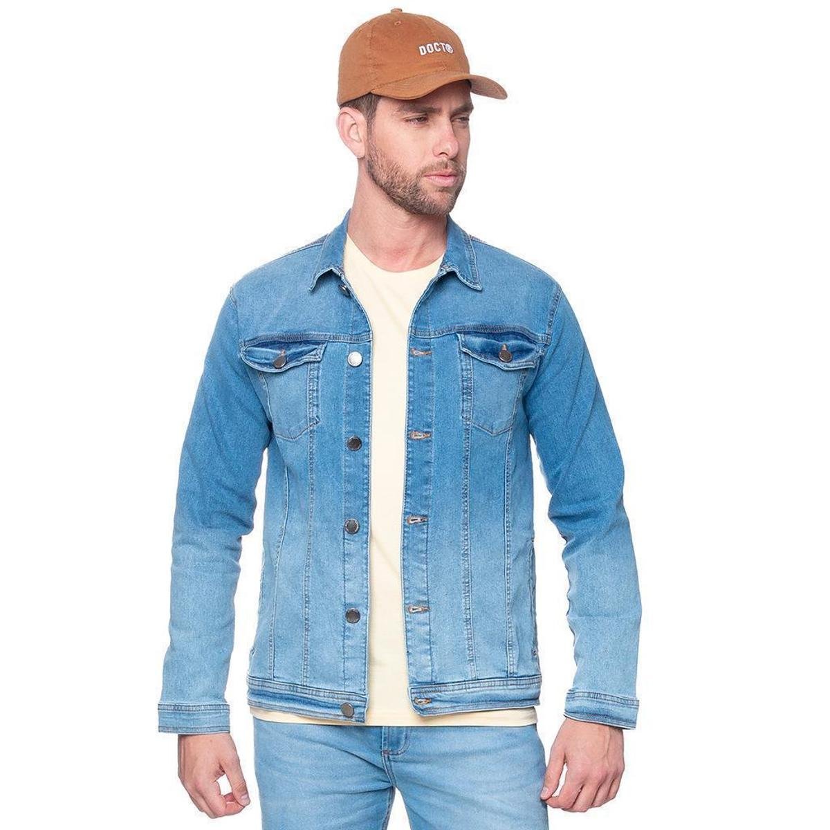 Jaqueta Jeans Masculina Básica Clássica Clara - Azul Claro Menor preço em Jaqueta Jeans Masculina Básica Clássica Clara - Azul Claro