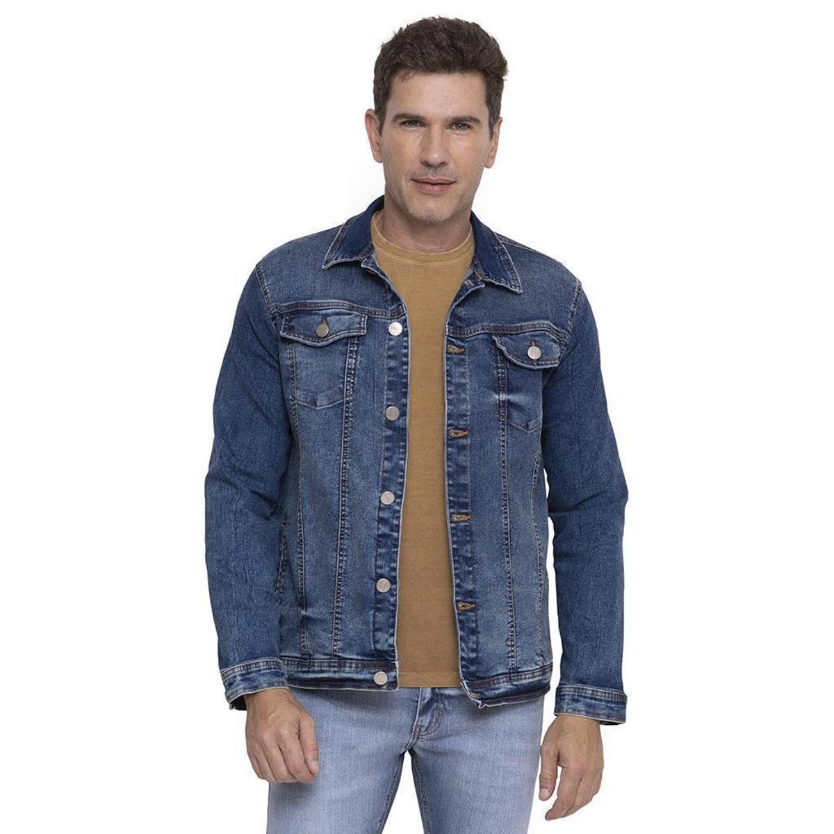 Jaqueta Jeans Masculina Básica Clássica Jeans Médio Menor preço em Jaqueta Jeans Masculina Básica Clássica Jeans Médio