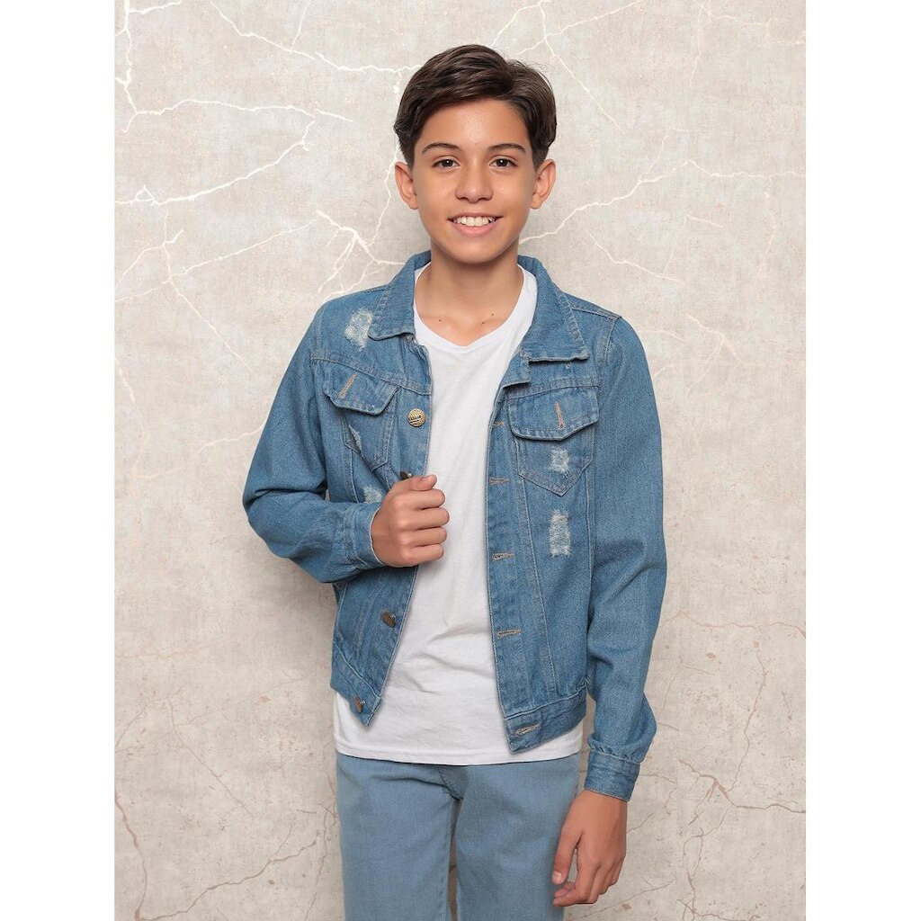 Jaqueta Jeans Masculina Infantil com Fechamento com Botões Medio