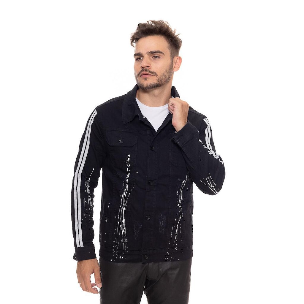 Jaqueta Jeans Masculina Preta Mancha Tinta Casac Black Pingo
