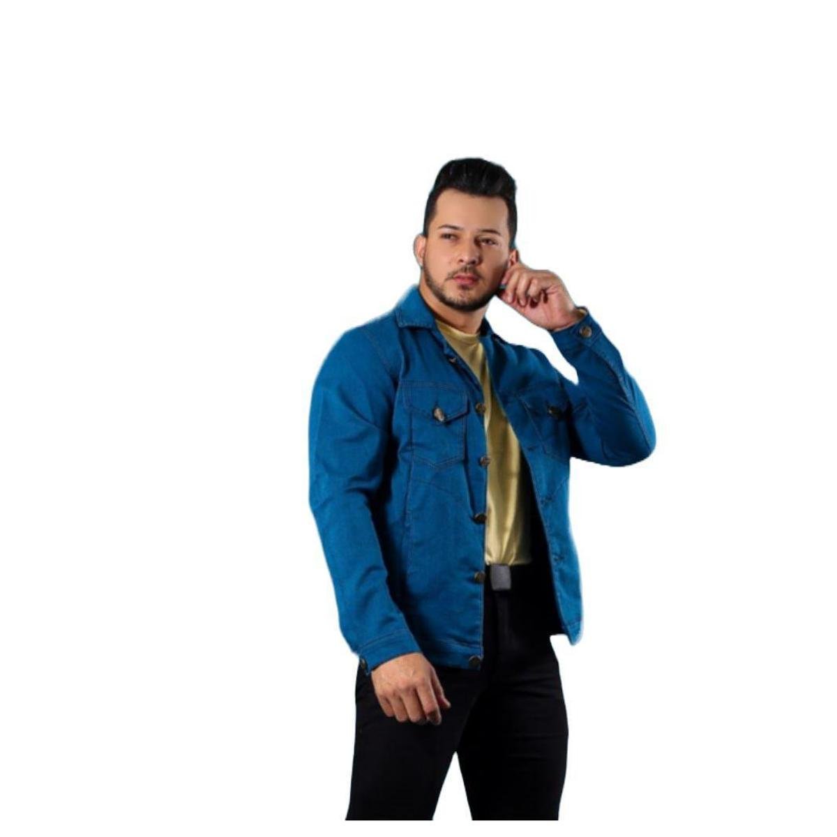 Jaqueta Jeans ou Sarja Casual Masculina - Azul Menor preço em Jaqueta Jeans ou Sarja Casual Masculina - Azul