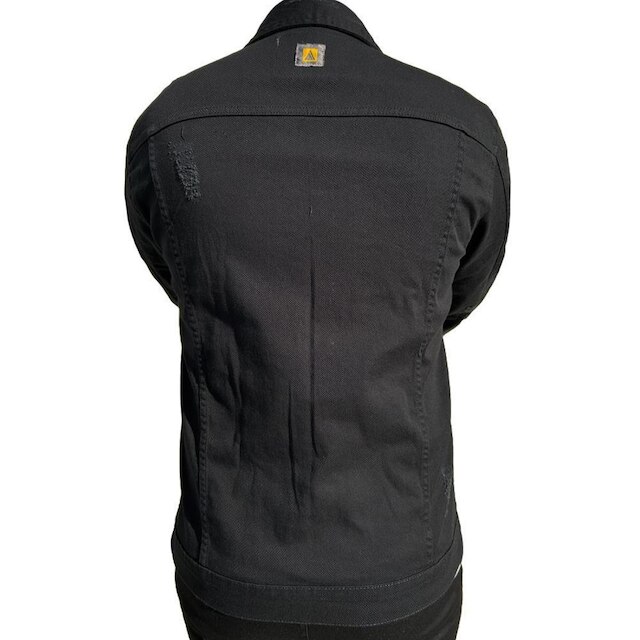 Jaqueta Jeans Preta Destroyed Detalhe Premium Masculina Slim