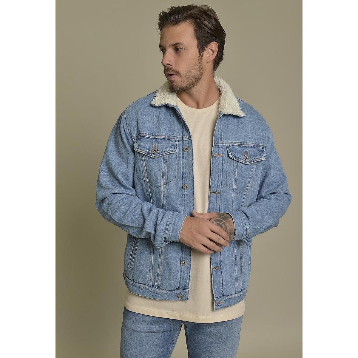 Menor preço em Jaqueta Jeans Trucker com Forro em Sherpa Dialogo Jeans Masculino